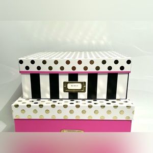 Storage Box Black and White Stripe with Gold Metallic Polkadots